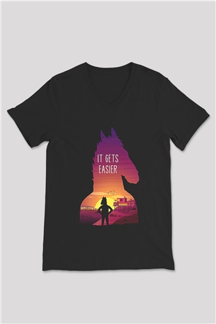 Bojack Horseman Baskılı Unisex Siyah V Yaka Tişört - Tshirt