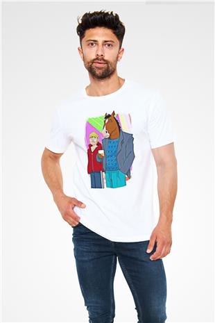 Bojack Horseman Unisex Baskılı Beyaz Tişört - Tshirt
