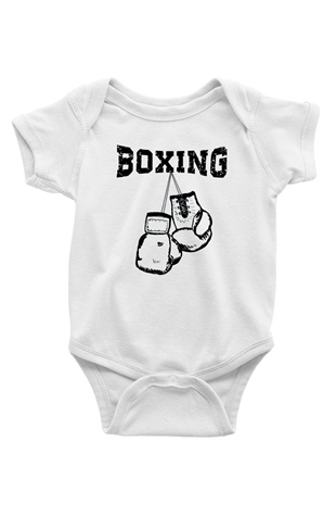 Boks Baskılı Beyaz Unisex Bebek Body - Zıbın