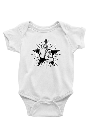 Boks Baskılı Beyaz Unisex Bebek Body - Zıbın
