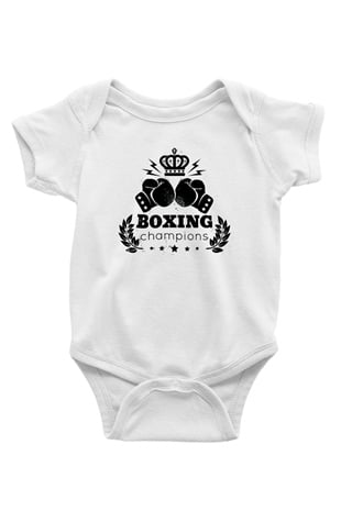 Boks Baskılı Beyaz Unisex Bebek Body - Zıbın