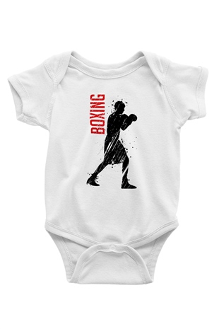 Boks Baskılı Beyaz Unisex Bebek Body - Zıbın