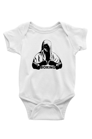 Boks Baskılı Beyaz Unisex Bebek Body - Zıbın