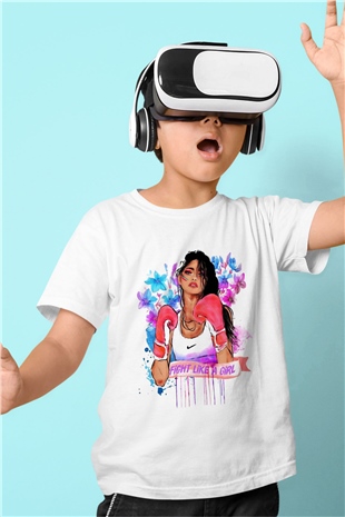 Boks Baskılı Beyaz Unisex Çocuk Tişört