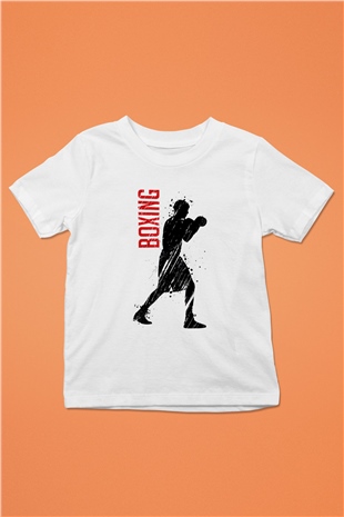 Boks Baskılı Beyaz Unisex Çocuk Tişört