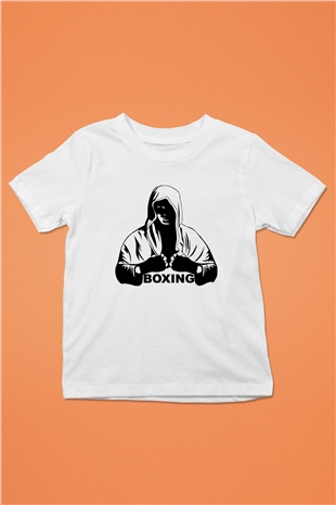 Boks Baskılı Beyaz Unisex Çocuk Tişört