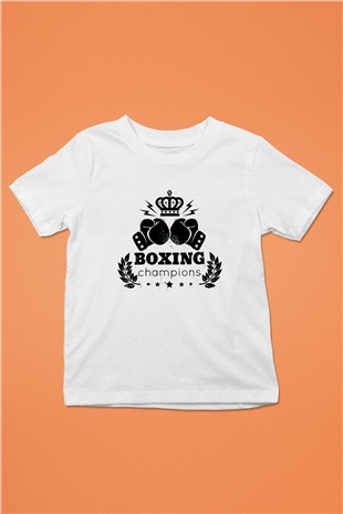 Boks Baskılı Beyaz Unisex Çocuk Tişört