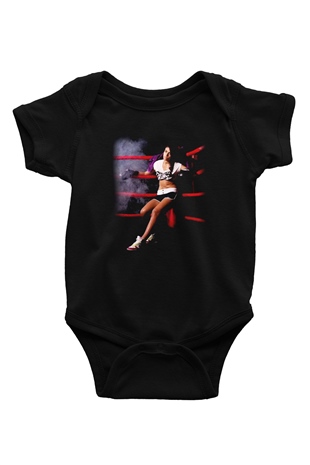 Boks Baskılı Siyah Bebek Body - Zıbın
