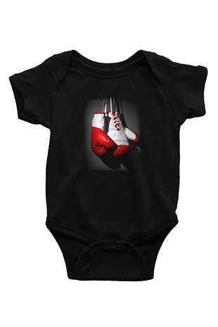 Boks Baskılı Siyah Bebek Body - Zıbın