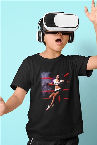 Boks Baskılı Siyah Unisex Çocuk Tişört