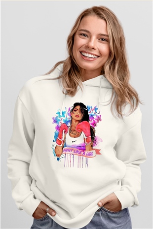 Boks Beyaz Unisex Hoodie
