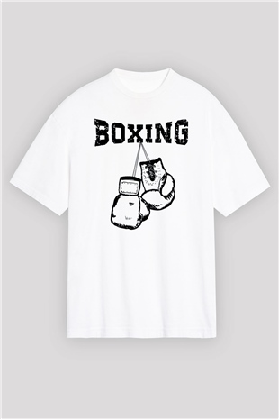 Boks Beyaz Unisex Oversize Tişört T-Shirt