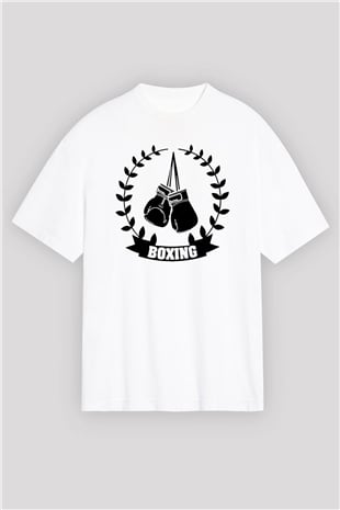 Boks Beyaz Unisex Oversize Tişört T-Shirt