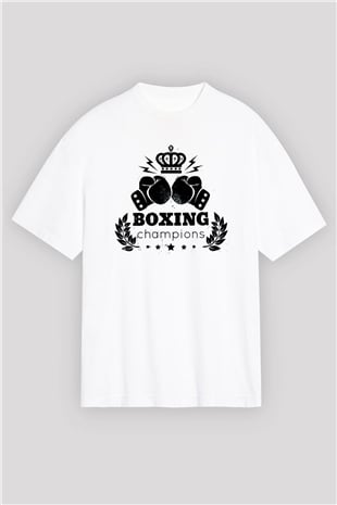Boks Beyaz Unisex Oversize Tişört T-Shirt