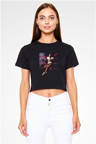 Boks Siyah Crop Top Tişört