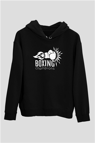 Boks Siyah Unisex Kapüşonlu Sweatshirt