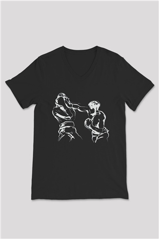 Boks Siyah Unisex V Yaka Tişört
