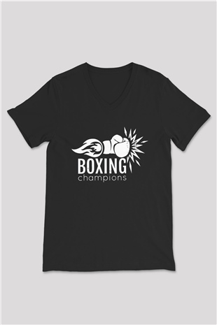 Boks Siyah Unisex V Yaka Tişört