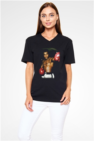 Boks Siyah Unisex V Yaka Tişört T-Shirt