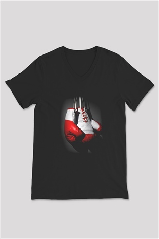 Boks Siyah Unisex V Yaka Tişört T-Shirt
