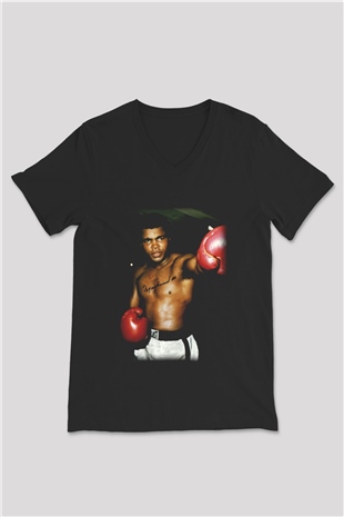 Boks Siyah Unisex V Yaka Tişört T-Shirt