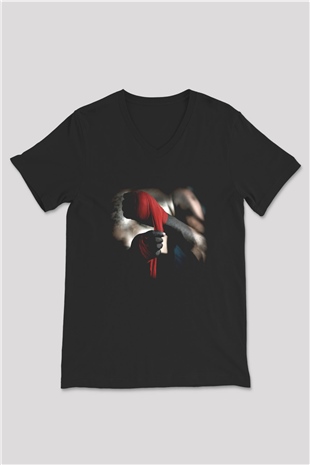 Boks Siyah Unisex V Yaka Tişört T-Shirt