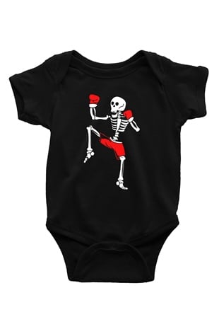 Boksçu İskelet BaskılıSiyah  Bebek Body - Zıbın