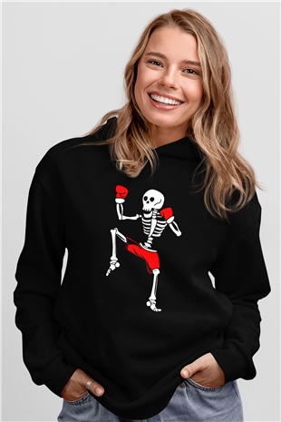 Boksçu İskeletSiyah  Unisex Hoodie