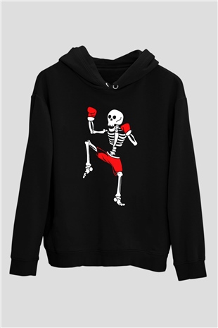 Boksçu İskeletSiyah  Unisex Hoodie