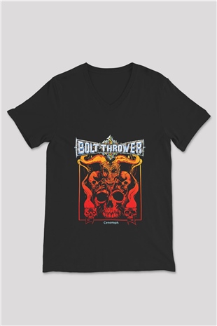 Bolt Thrower Baskılı Unisex Siyah V Yaka Tişört
