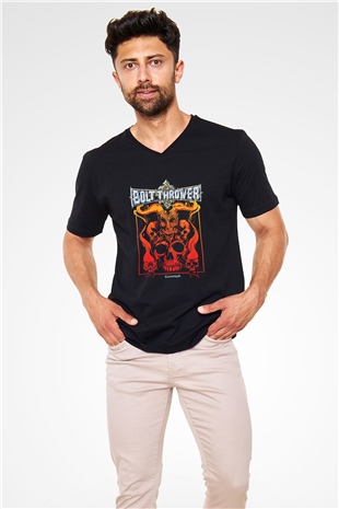 Bolt Thrower Baskılı Unisex Siyah V Yaka Tişört