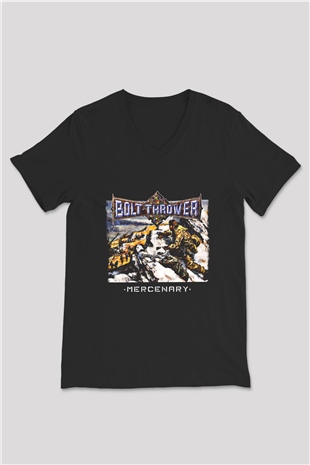 Bolt Thrower Baskılı Unisex Siyah V Yaka Tişört