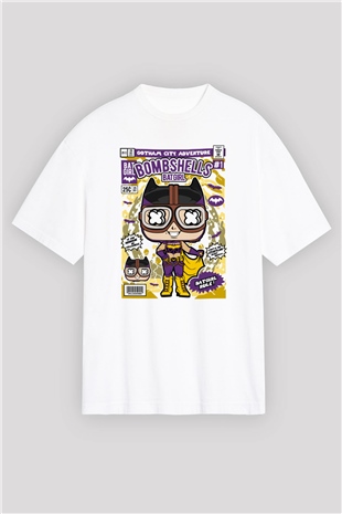 Bombshells Baskılı Unisex Beyaz Oversize Tişört