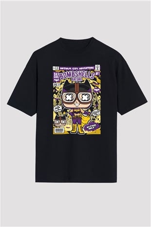 Bombshells Baskılı Unisex Siyah Oversize Tişört