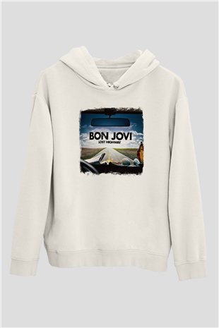 Bon Jovi Baskılı Unisex Beyaz Hoodie