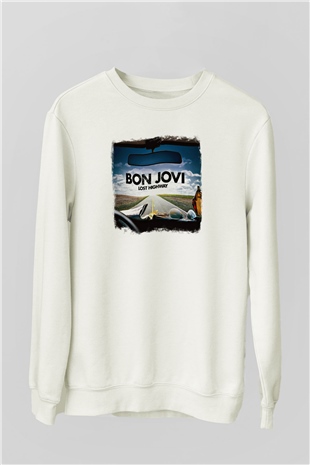 Bon Jovi Baskılı Unisex Beyaz Sweatshirt