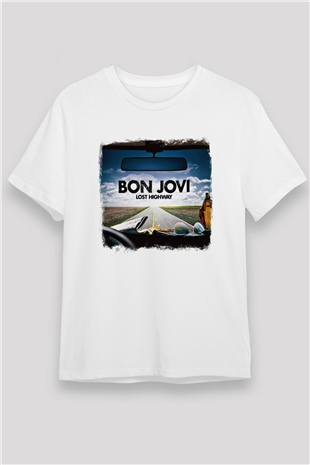 Bon Jovi Baskılı Unisex Beyaz Tişört