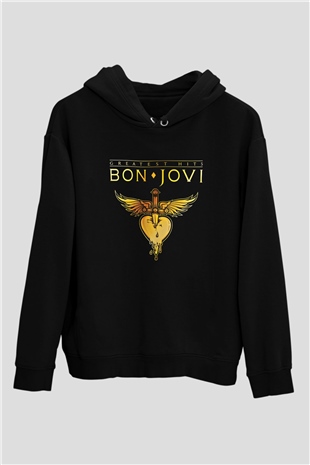 Bon Jovi Baskılı Unisex Siyah Hoodie