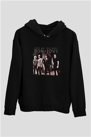 Bon Jovi Baskılı Unisex Siyah Hoodie