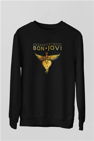 Bon Jovi Baskılı Unisex Siyah Sweatshirt