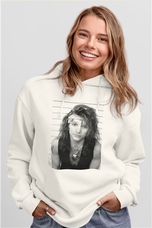 Bon Jovi Beyaz Unisex Kapşonlu Sweatshirt