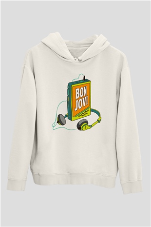 Bon Jovi Beyaz Unisex Kapüşonlu Sweatshirt