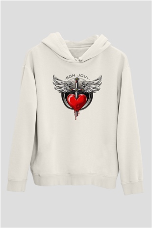 Bon Jovi Beyaz Unisex Kapüşonlu Sweatshirt