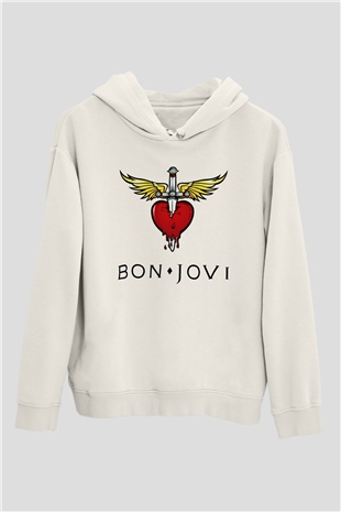 Bon Jovi Beyaz Unisex Kapüşonlu Sweatshirt
