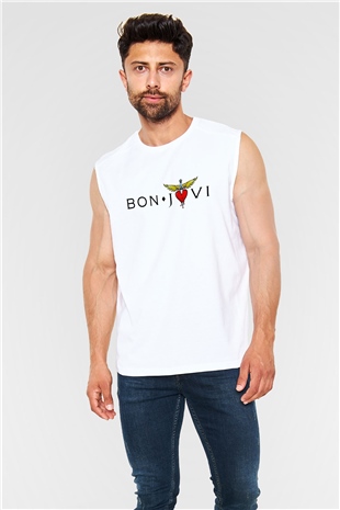 Bon Jovi Beyaz Unisex Kolsuz Tişört