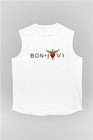 Bon Jovi Beyaz Unisex Kolsuz Tişört