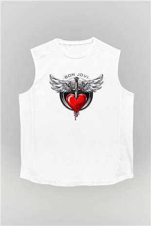 Bon Jovi Beyaz Unisex Kolsuz Tişört