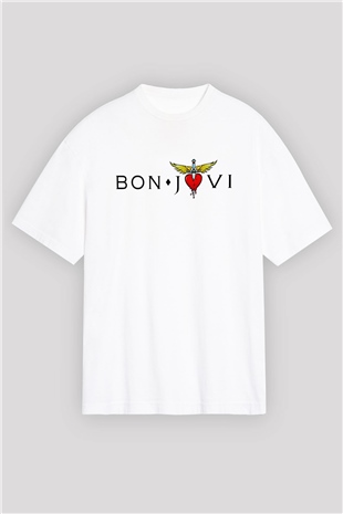 Bon Jovi Beyaz Unisex Oversize Tişört T-Shirt