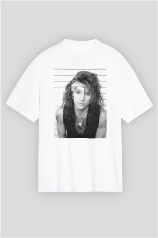 Bon Jovi Beyaz Unisex Oversize Tişört T-Shirt