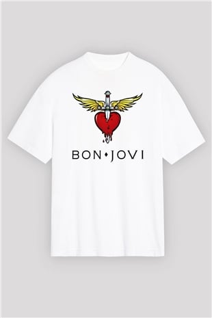 Bon Jovi Beyaz Oversize Tişört Oversize T-shirt - TişörtFabrikası